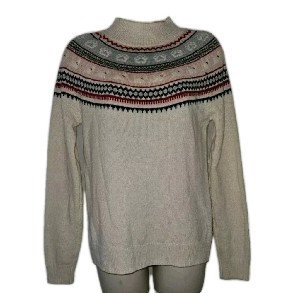 Tabitha Webb Women's Paw Print Fair Isle Lambswool Blend Knit Sweater Size S EUC